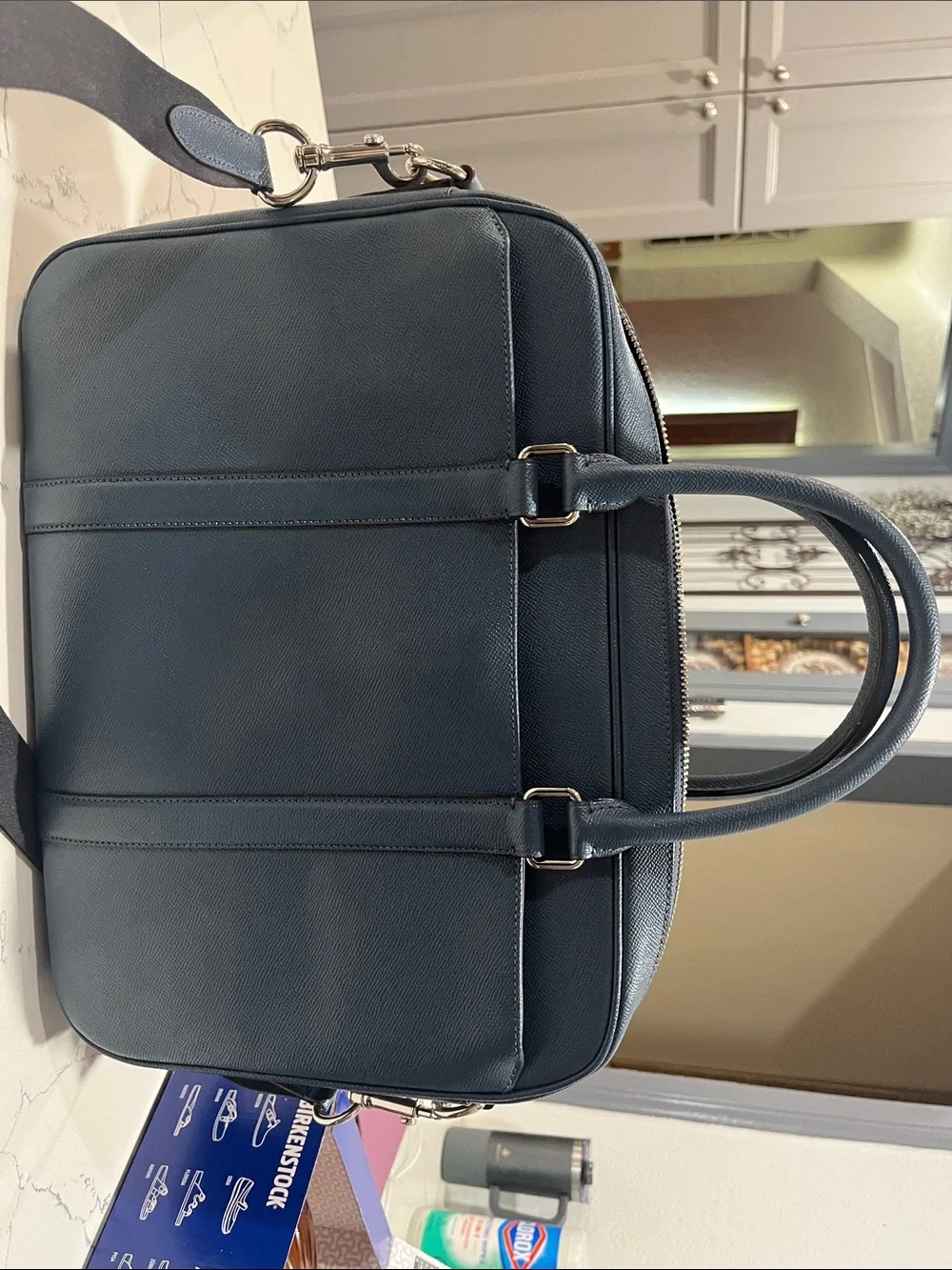 Coach Navy Leather Laptop Briefcase with Shoulder Strap mom